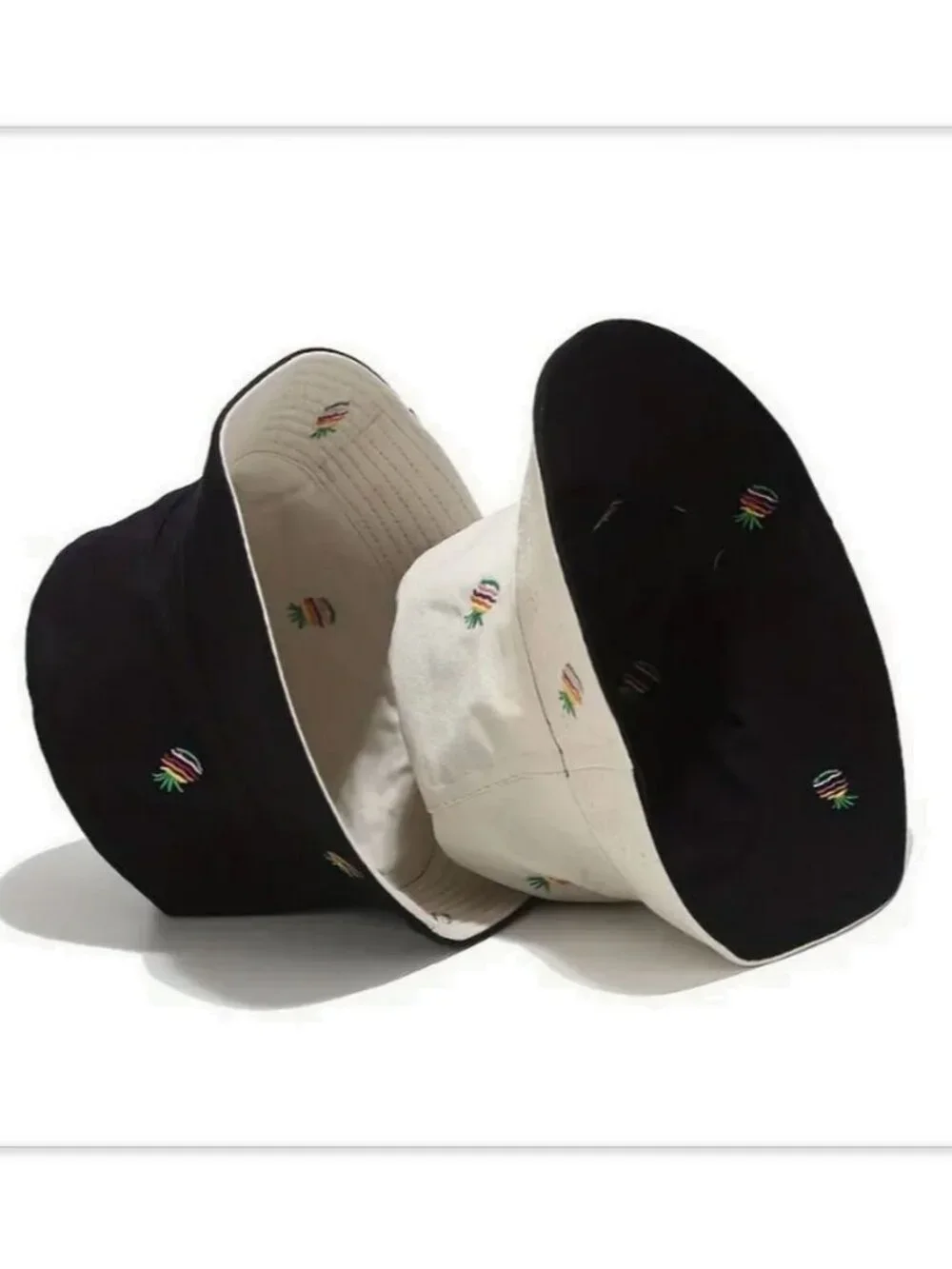 Everlynn Reversible Bucket Hat Pineapple Embroidered Cotton Twill Tan Black OSFM